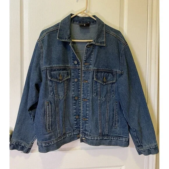 Double D Ranch Women’s Denim Jacket Flag USA Size Large Blue